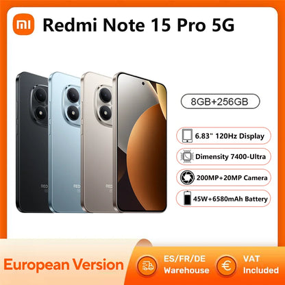 Xiaomi Redmi Note 15 Pro 5G Smartphone, NFC MTK Dimensity 7400-Ultra 6.83" 120Hz Display 200MP Camera 45W Charge Battery 6580mah