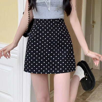 Summer Lady Chic Wave Point A-line Skirts New Female Sweet High Waist Skirts Women Korean Elegant Slim Fit Skirts
