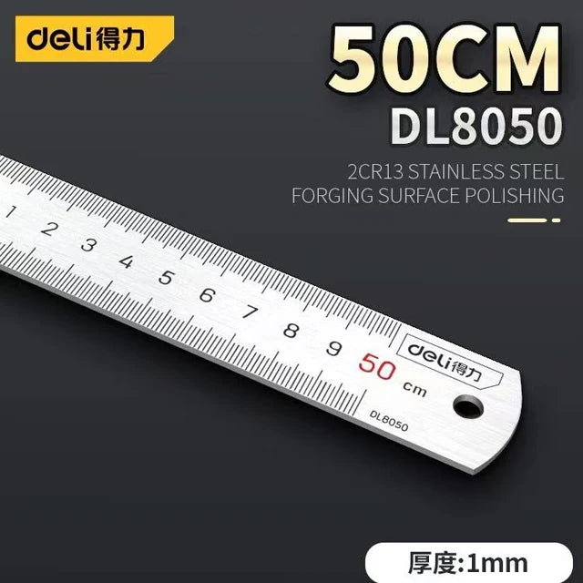 Deli 1 Pcs 15/20/30/50cm Multi-standard Measuring Ruler Stainless Steel Woodworking Portable Hand Percision Measuring Tools