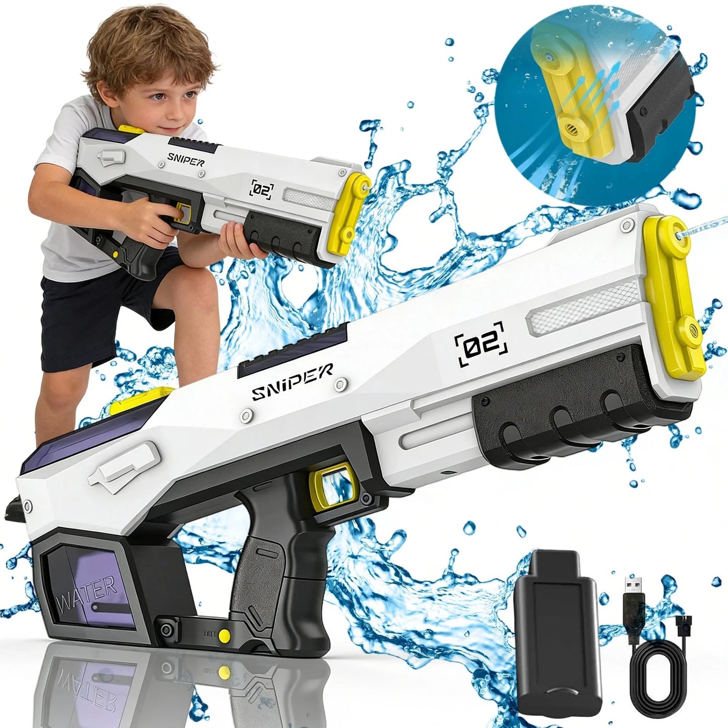 Automatic Water Absorption Electric Water Gun 2 Shooting Modes 450ML Large Capacity Portable Summer Water Blaster Toy For Kids Adults Pool Beach Backyard Outdoor Fighting Game