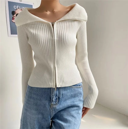 LUNDUNSHIJIA 2026 New Autumn Women Elegant Thickened Zipper Sweaters For Women Rose Red Fashion Short Female Cardigan 4 Colors