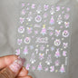 5D Hibiscus Flower Nail Embossed Sticker Acrylic Pink White Gold Petal Leaf Adhesive Decal Butterfly Dragon Floral Elegant Decor
