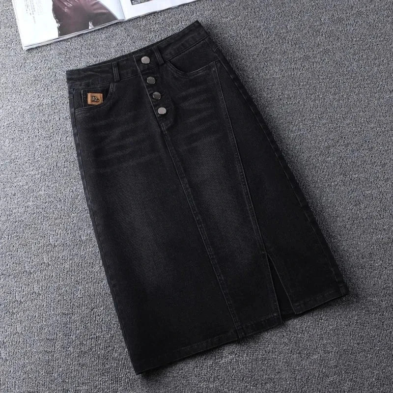 Denim Skirt Women's 2026 Spring/Summer New Slim High Waist Split One Step A-line Wrap Hip Skirts Female Casual Clothing