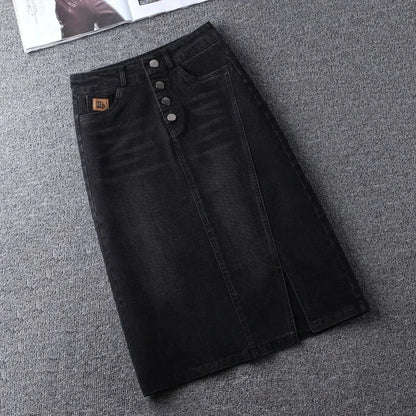 Denim Skirt Women's 2026 Spring/Summer New Slim High Waist Split One Step A-line Wrap Hip Skirts Female Casual Clothing