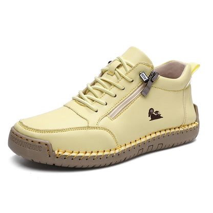 Women Sports Shoes 2026 New Outdoor Hiking Flat Bottomed Comfortable Casual Driving Shoes Soft Sole Zipper Fashion Leather Shoes