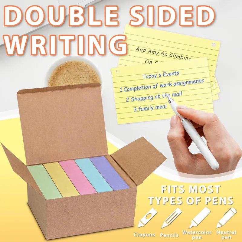 500 Pcs Color Index Cards 3x5-inch Ring Flash Cards Double-Sided Ruled Note Cards Grid-Ruled Study Cards Heavy-Duty Note Cards