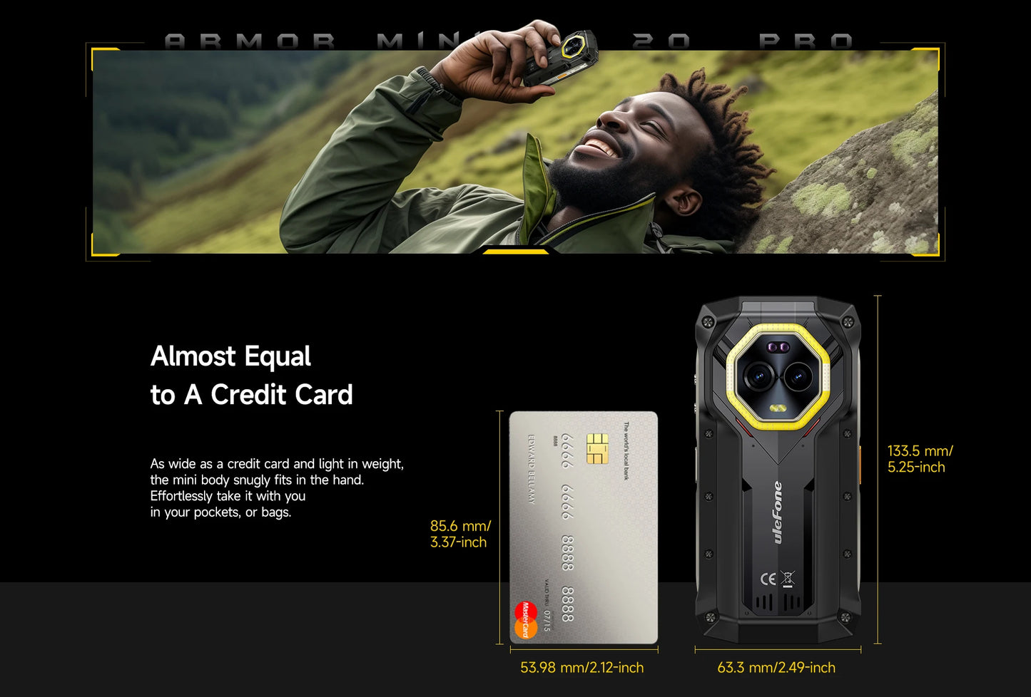Ulefone 4.7" Rugged Phone Armor Mini 20 Pro 5G Android 14 16+256GB Smartphone LED Light 64MP Night Camera Mobile Phone