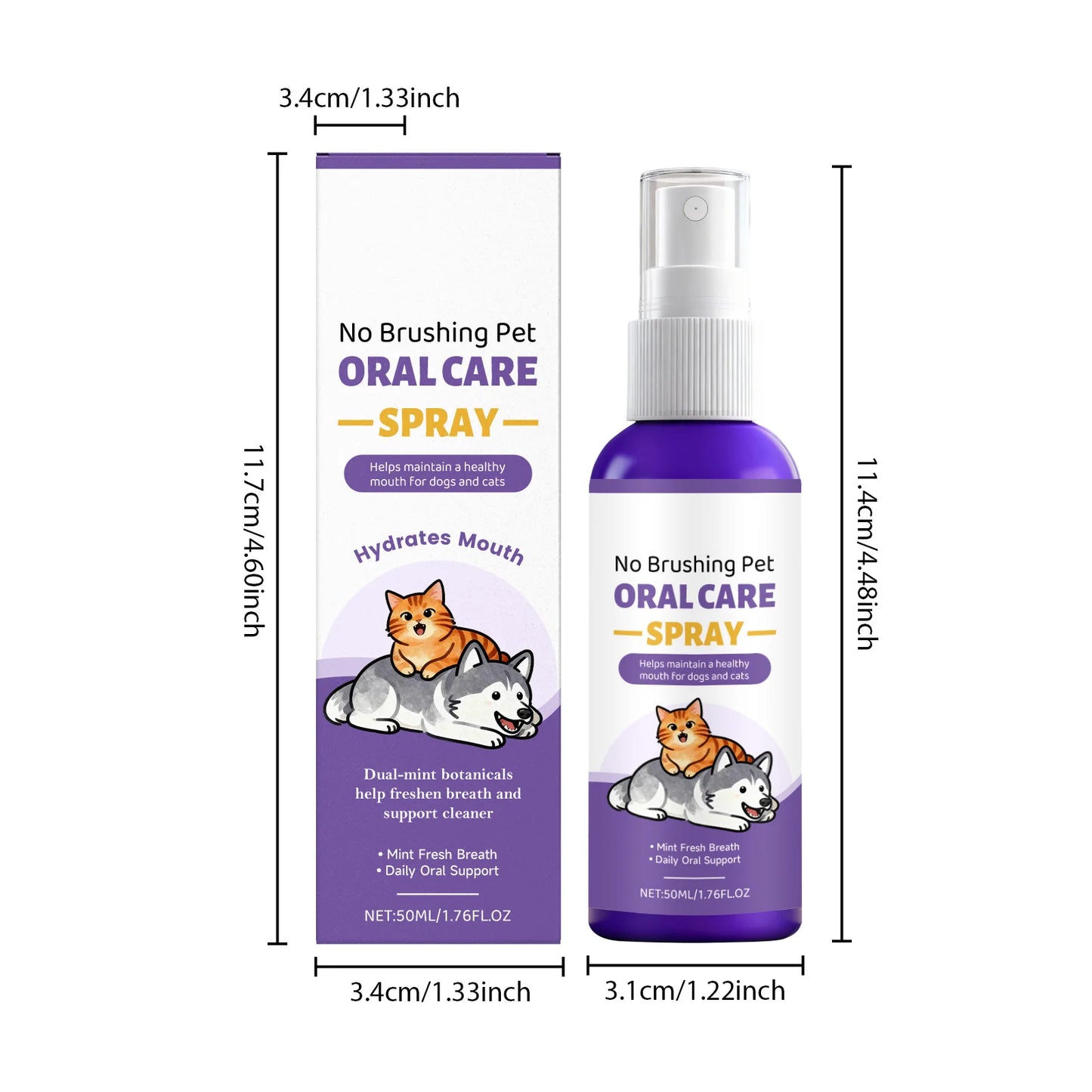Pet Oral Care Spray Teeth Cleaning Remove Plaque Tartar Eliminate Bad Breath  Dental Dirt Protect Gum Health for Cats Dogs 50ml