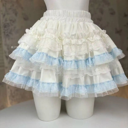 Lolita Style Princess Vintage Cake Skirt  Sweet Kawaii Women Cute Lace Ruffles Party Mini Skirts Harajuku Y2k Faldas Mujer