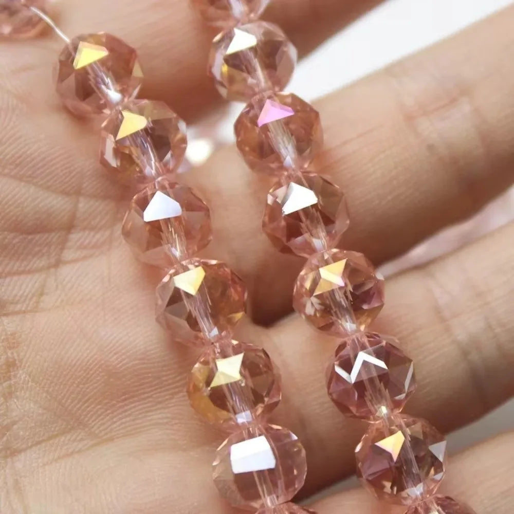 6/8/10mm Sizes Faceted Glass Beads Pink Blue Plating Clear Crystal Earth Beads 96-faceted Faceted Cut Style Jewelry Making Beads
