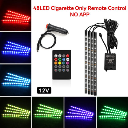 Car Interior Light Ambient Light with USB Cigarette Decorative Lamps RGB Car Footwell Light with Remote/Voice Control