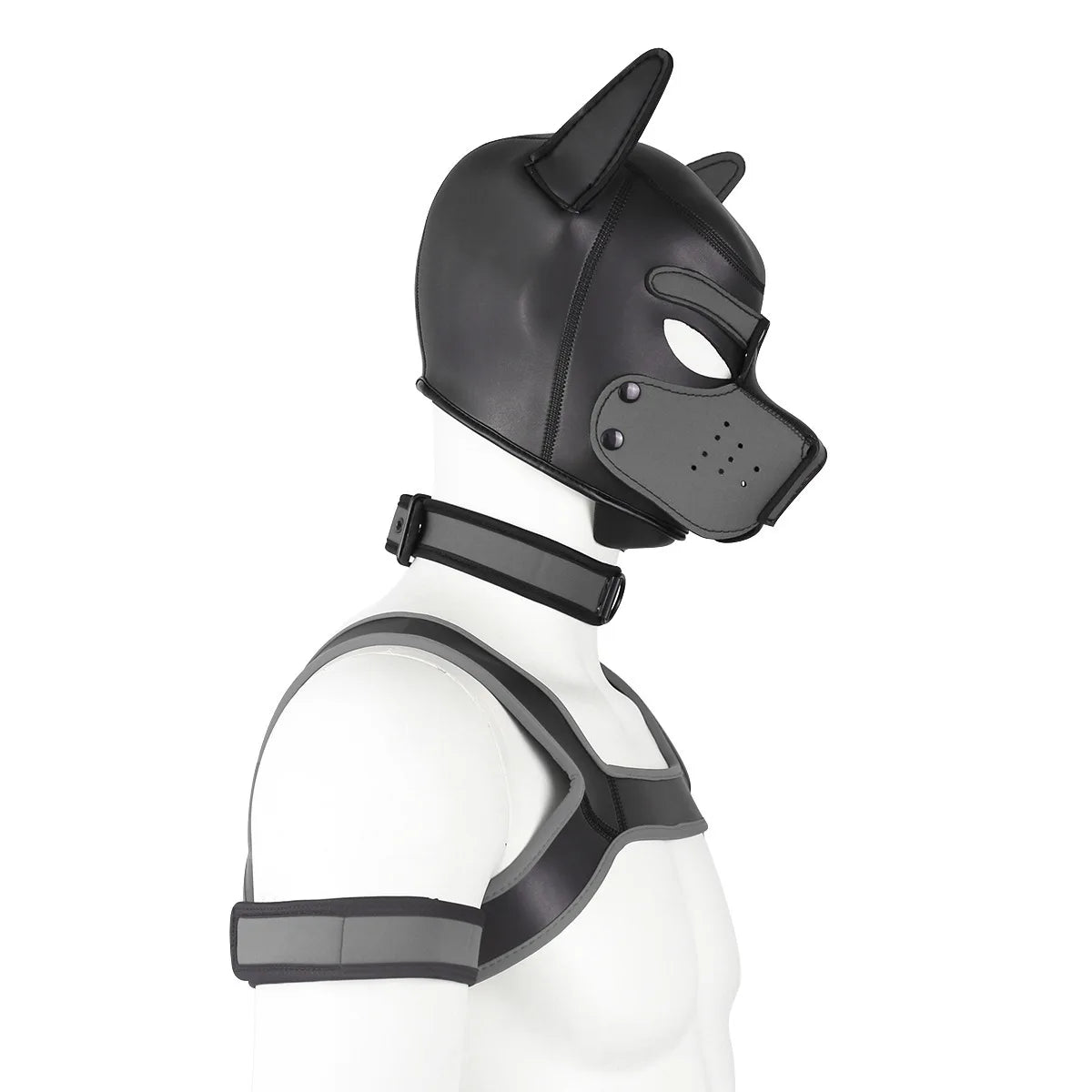 Large Size Puppy Cosplay Neoprene Fetish Hood Mask Kit with Chest Strap Collar Armband Sex Costumes for Bdsm Slave Role Play