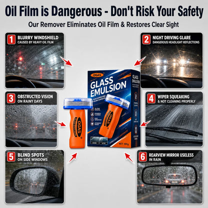 OGAS 2G Upg 100g Car Glass Oil Film Remover Emulsion with Built-in Brush Windshield Glass Cleaner Streak-Free Anti-Glare Clear