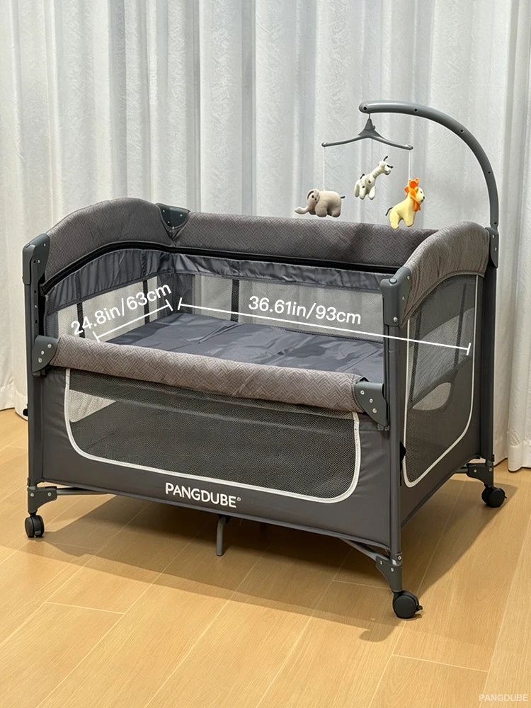 PANGDUBE Baby Crib 0-3 Years Bedside Sleeper with Wheels Foldable Baby Bed with Diaper Changer Playpen for Mom Baby Shower Gift