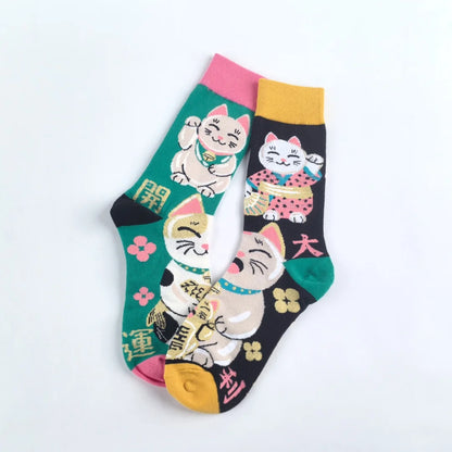 1 Pair Cartoon Lucky Cat AB Style Personalized Fashion Men's Mid-calf Socks Suit In All Seasons