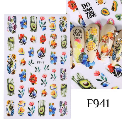 Black and White Love Flowers Line Art 3D Stickers Nail Decals Nail Art Accessories Butterfly Rose Nail Stickers Nail Sliders