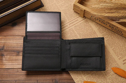 100% Genuine Leather Men Wallets Premium Product Real Cowhide Wallets for Man Short Black Walet Portefeuille Homme