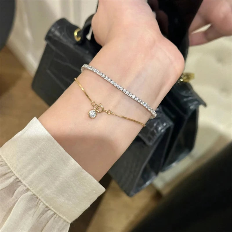 Dainty Flower Geometric Bracelet New High-End Minimalist Zircon Charm Blade Chain Women’s Bracelet Party Jewelry Gift
