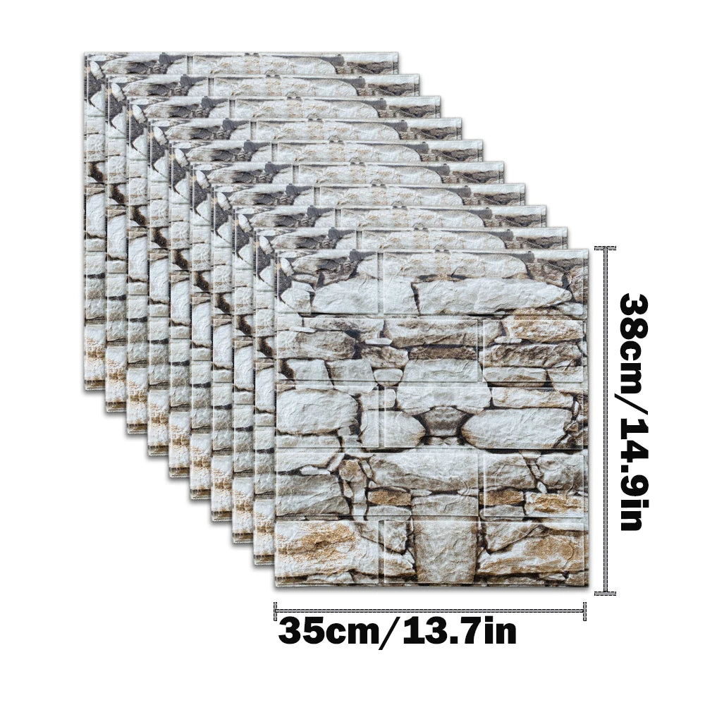 10pcs Self Adhesive Decor 3D Foam Wall Stickers Pane Room Waterproof Peel and Stick Brick Wallpaper for Interior Decoration