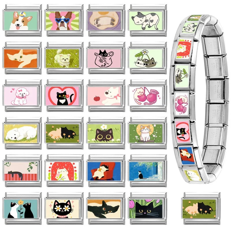 Y2K Cute Funny Sofa Cats Dogs Italian Charm Fit 9mm Stainless Steel Women DIY Bracelet Drop Shipping Fashion Jewelry Wholesale