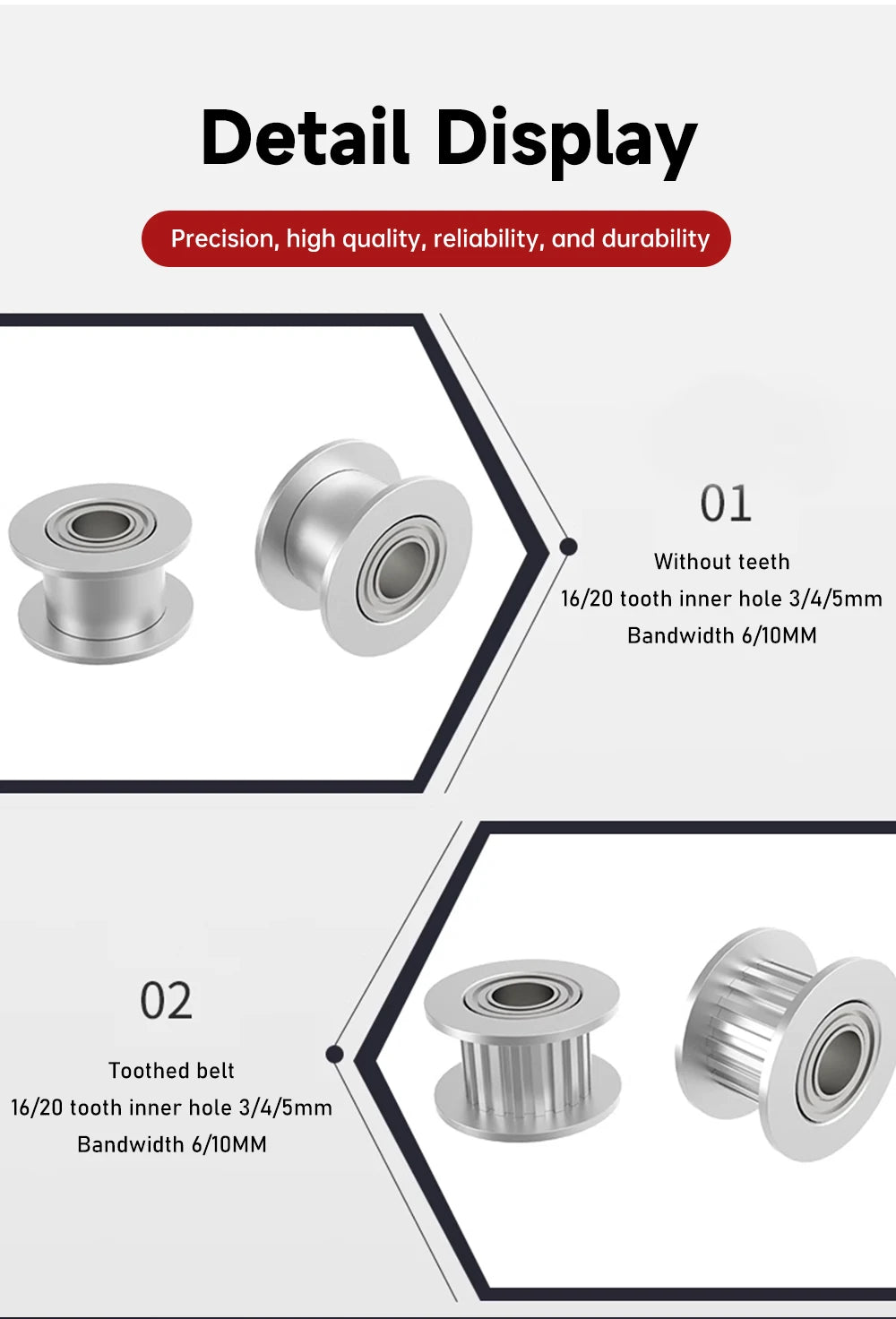GT2 Idler Timing Pulley 16-tooth 20-Teeth with 3mm or 5mm Bore with Bearings for 3D Printer Parts Timing Belt 6mm 10mm