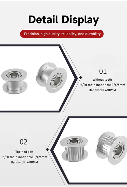 GT2 Idler Timing Pulley 16-tooth 20-Teeth with 3mm or 5mm Bore with Bearings for 3D Printer Parts Timing Belt 6mm 10mm