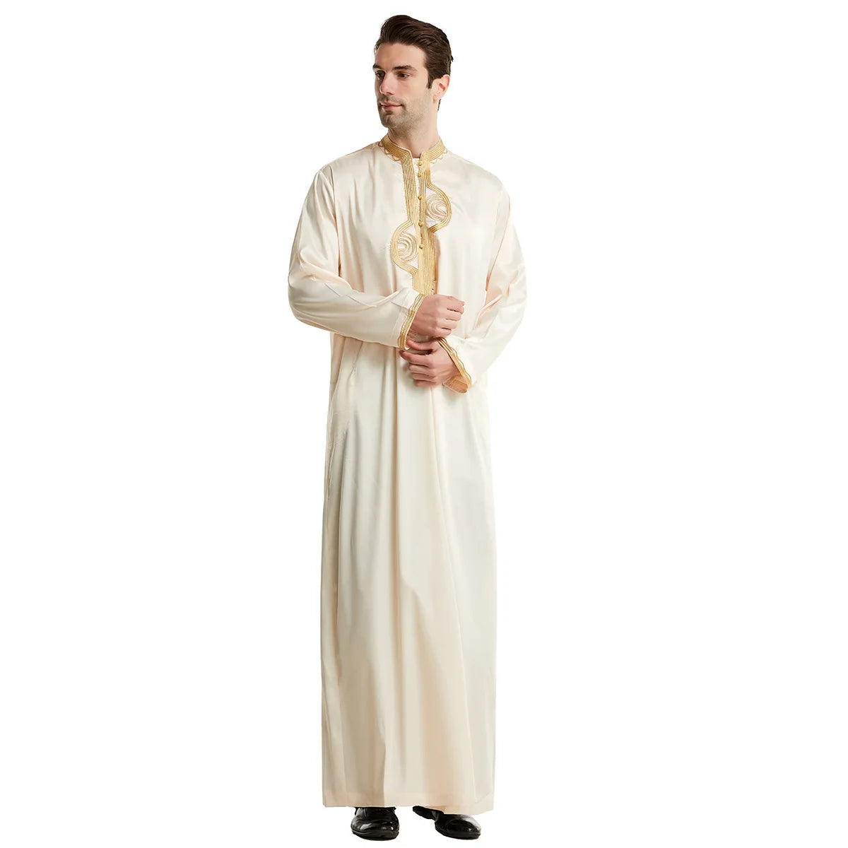 Muslim Men Clothing Kaftan Robes Long Sleeves Stand Collar Eid Thobe Kurta Arab Turkish Dress Dubai Islam Habit Ethnic Leisure