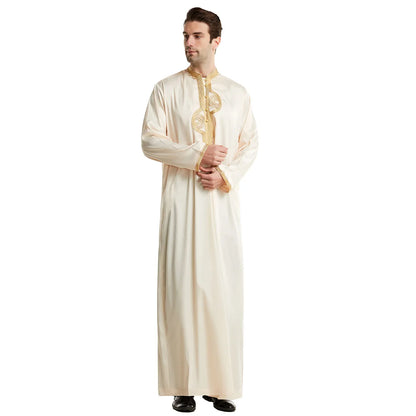 Muslim Men Clothing Kaftan Robes Long Sleeves Stand Collar Eid Thobe Kurta Arab Turkish Dress Dubai Islam Habit Ethnic Leisure