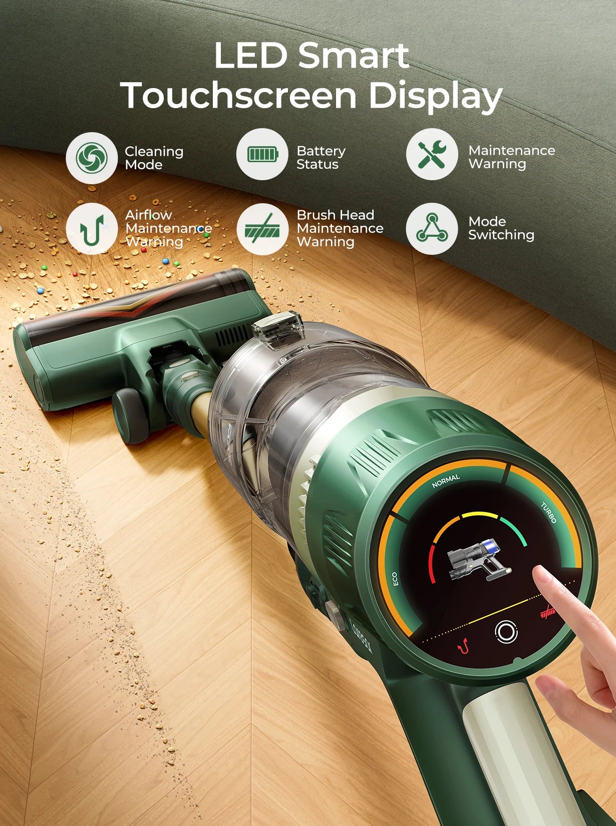 Laresar V12 Fast Charge 600W 65000PA Powerful Cordless Vacuum Cleaner 2H Fast Charging Removable Battery & Smart Display Vacuum