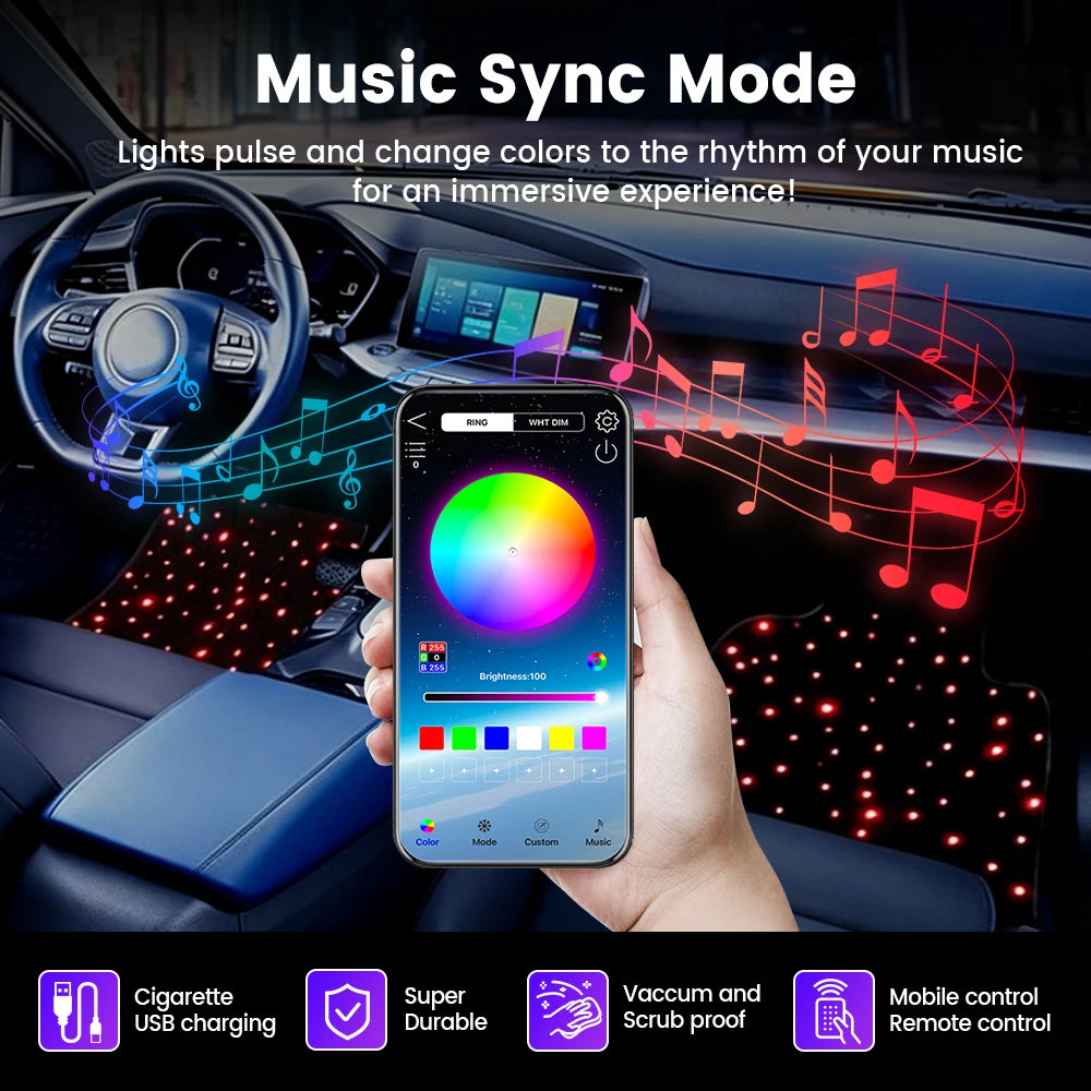 De Warehouse 3-in-1 Rgb Star Led Car Foot Pad Mat with Music Sync App Control, Auto Star Foot Mat Rgb Lighting Music Module Universal for All Cars, Fast Delivery Europe