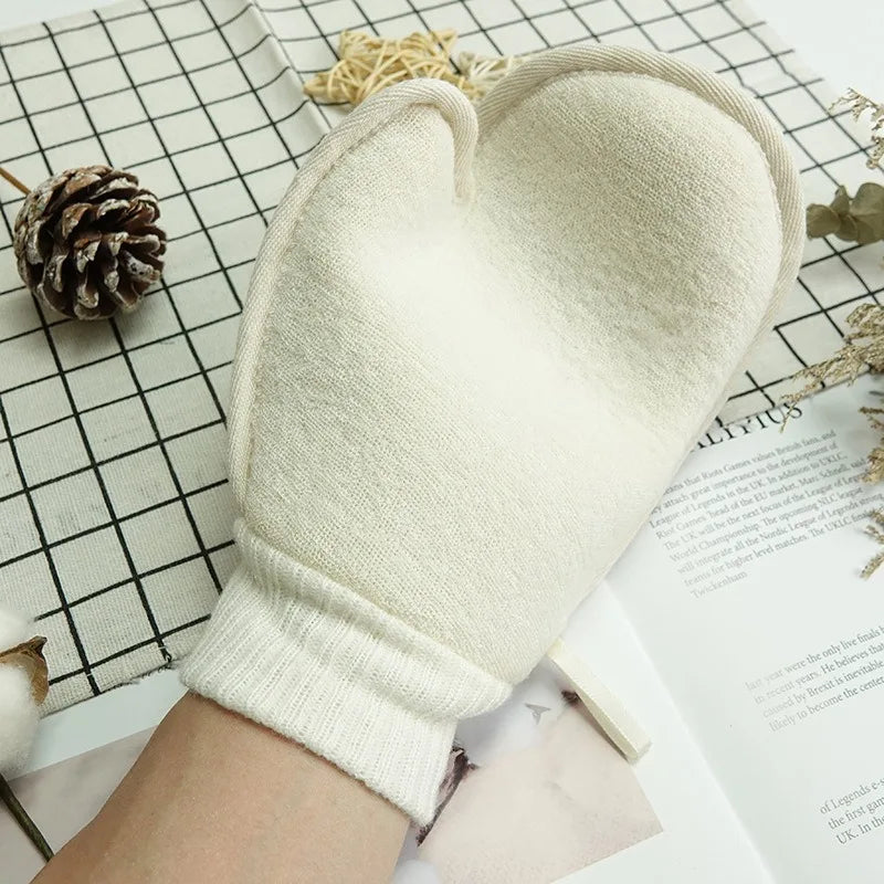2-in-1 Exfoliating Glove - Cotton Linen Body Scrubber with Mesh Texture for Home Spa & Bath