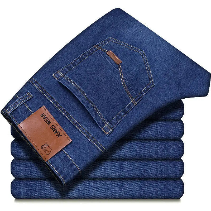 2025 New Business Men's Jeans Casual Straight Stretch Fashion Classic Blue Black Work Denim Pant Trousers Male Clothing