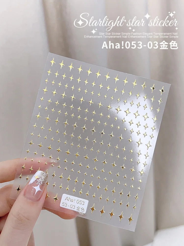 1PCS Laser Starburst Star Adhesive Nail Sticker 3D Nail Art Decoration Flashing Silver Flame Butterfly Nail Decal Press on Nails