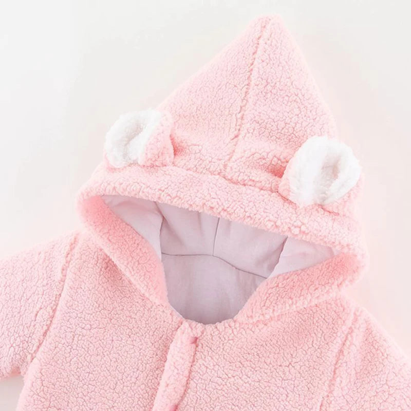Cute Plush Bear Baby Boy Romper Infant Girl Overall Jumpsuit Autumn Winter Warm Fleece Hooded Baby Rompers Newborn Clothes 0-12M