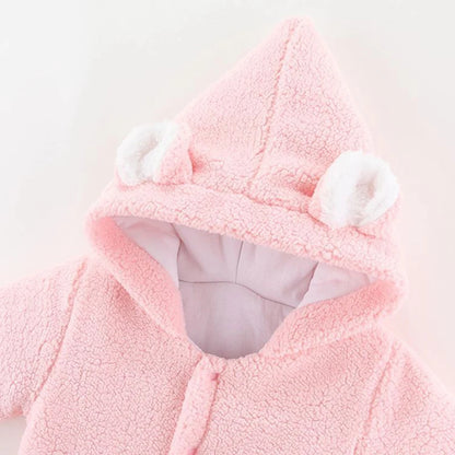 Cute Plush Bear Baby Boy Romper Infant Girl Overall Jumpsuit Autumn Winter Warm Fleece Hooded Baby Rompers Newborn Clothes 0-12M