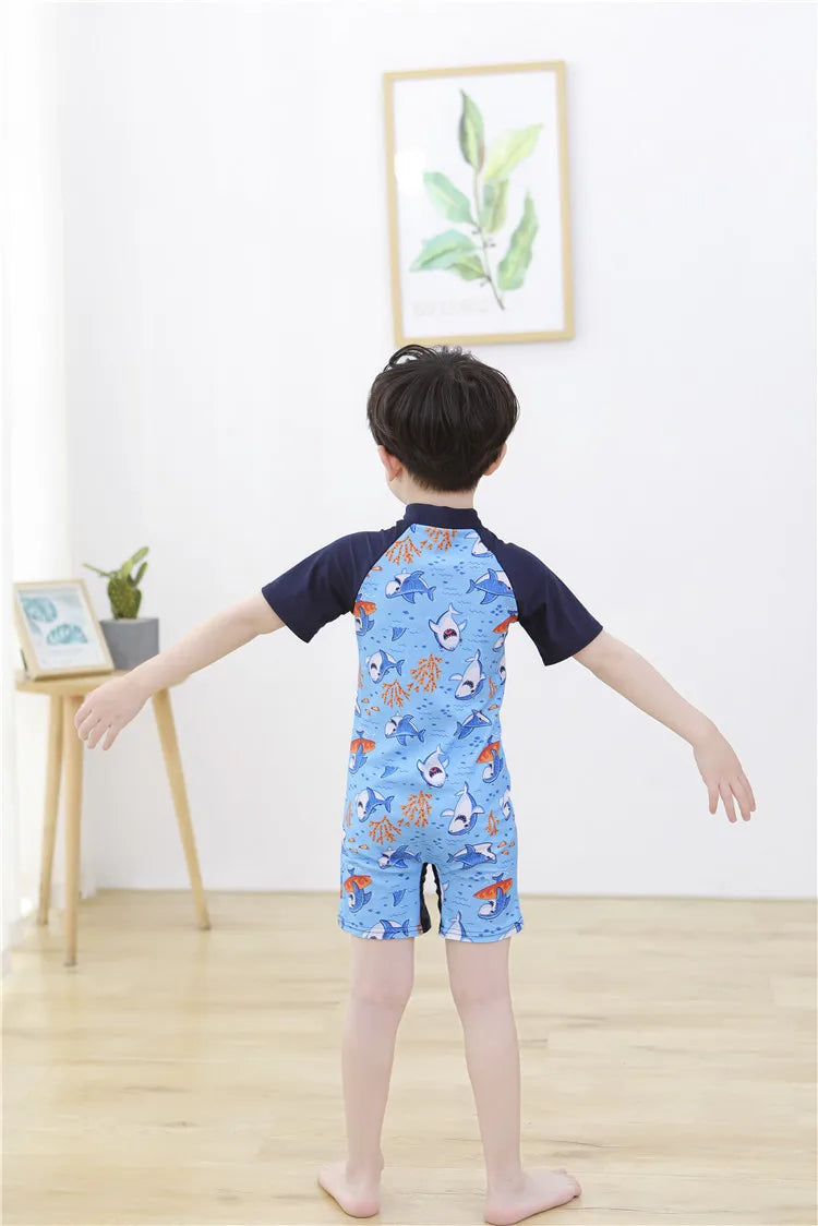 2-10T Summer Kids Boy Swimsuits Vacation Beach Pants Long sleeve Tops with Hat Toddler Sets Fashion Children Surfing Swim Suit