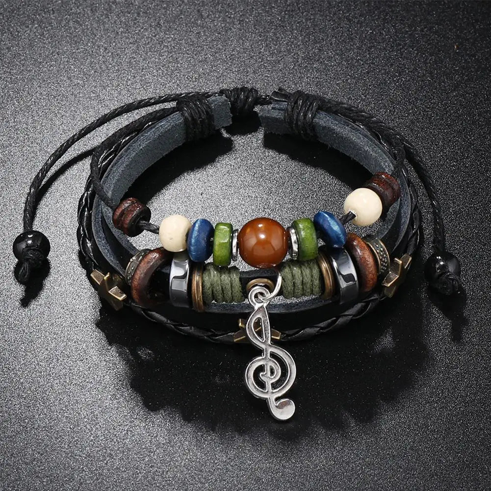 High-end Men And Women Beads Leather Bracelet Vintage Bracelet Bracele Bracelet Star Note Bracelet Musical Adjustable Multi F9J3