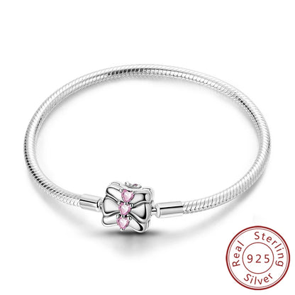 Original 925 Sterling Silver Bracelets 17-20CM Love Heart Flowers Butterfly Charms Beads Bracelet For Women Fashion Jewelry Gift