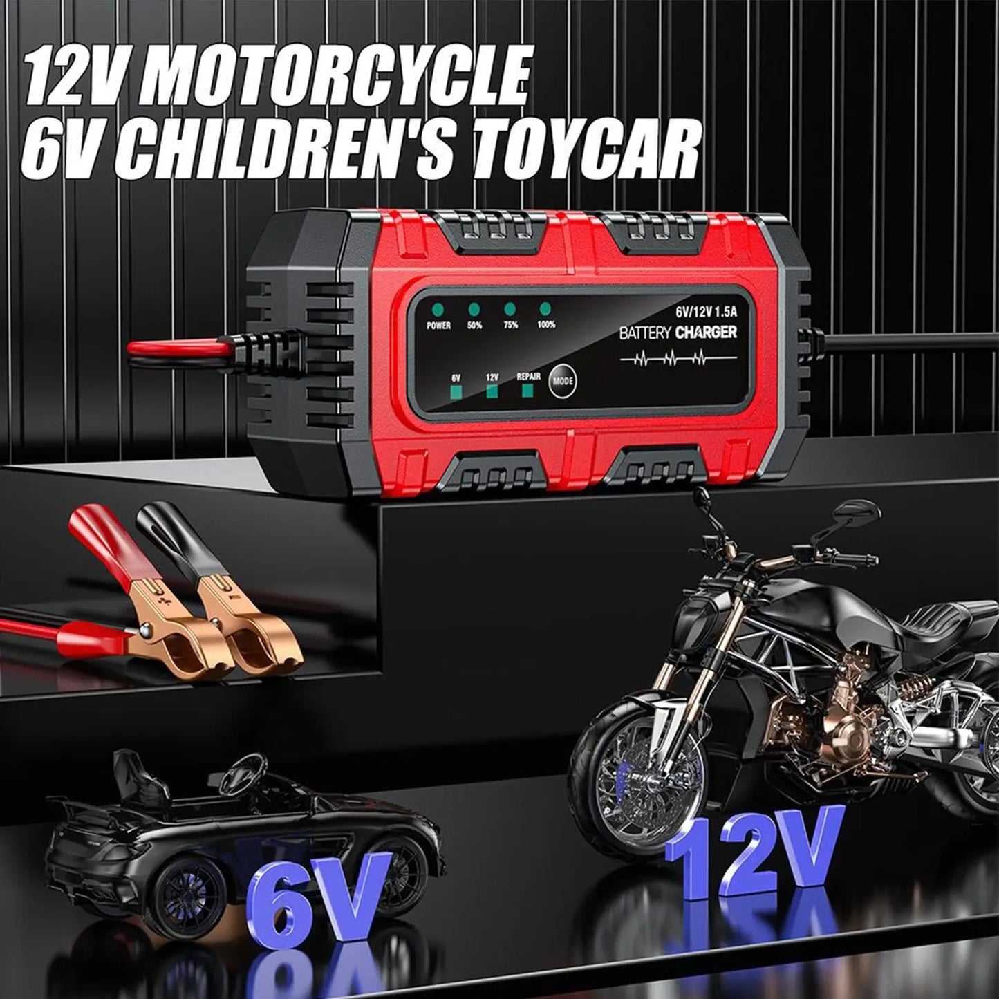 Motorcycle Battery Charger 6V/12V Auto Charging Maintainer Trickle Charger for Car Battery for Boat RV Truck Lawn Mower Golf