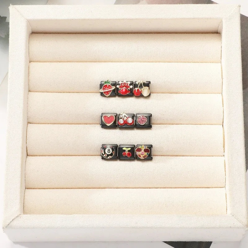 2025 New Original Black Red Stars Love Heart Bows Flower Italian Charm Link Fit 9mm Stainless Steel Jewelry DIY Making Bracelets