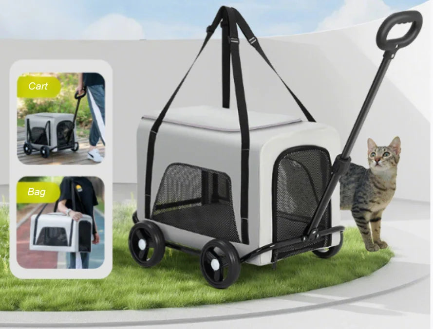 Outdoor Pet Travel Trolley Cart Universal Wheel Stroller Wheeled Box Removable Folding Dog Cat Carrier Bag Large Capacity Safe