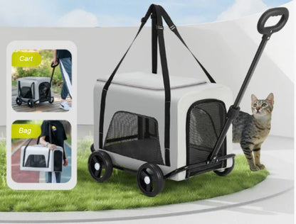 Outdoor Pet Travel Trolley Cart Universal Wheel Stroller Wheeled Box Removable Folding Dog Cat Carrier Bag Large Capacity Safe