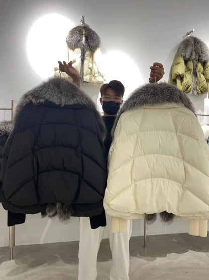 2024 Winter Women Warm Coat Oversized Real Fox Fur Collar Thick Luxury Outerwear New Fashion 90% Goose Down Jacket