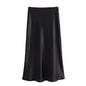 Willshela 2024 Black Satin Skirt Woman High Waist Elegant Long Skirts For Women Fashion Summer Midi Skirt Office Women's Skirts
