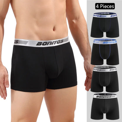 4pcs Cotton Boxer Shorts Soft Men's Panties BONITOS Letter Waistband Men Underpants Boxer Briefs Sexy Underwear for Man Boxers
