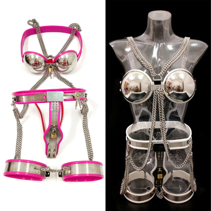 Stainless Steel Sexy Lingerie Set Women Chastity Belt BDSM Couple Loyalty Adult Fun Female Chastity Devices Lock Underwear
