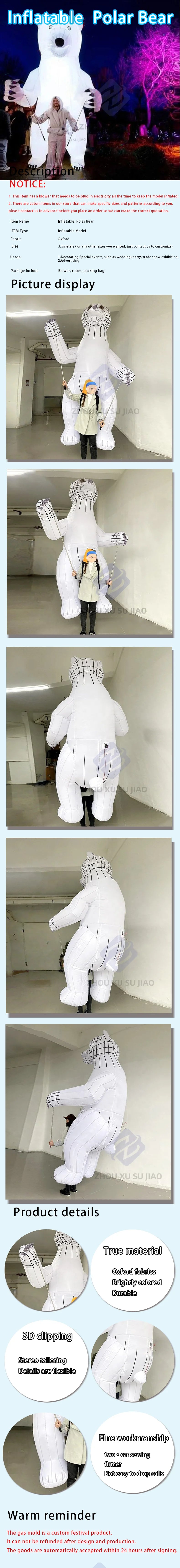 Inflatable Polar Bear Puppet with Lights Large Inflatable White Walking Animal Puppet For Festival Stage and Street Performances