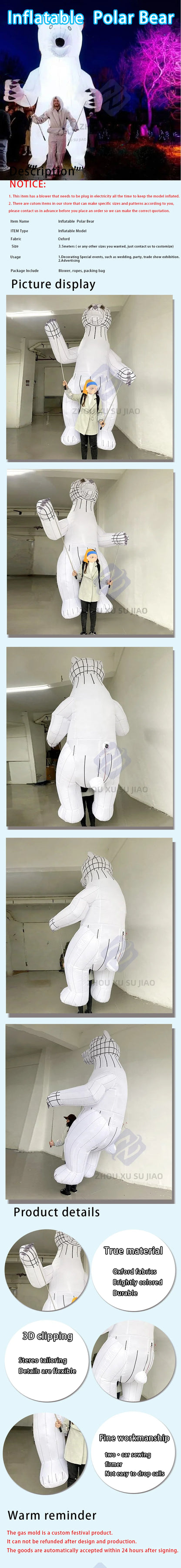 Inflatable Polar Bear Puppet with Lights Large Inflatable White Walking Animal Puppet For Festival Stage and Street Performances
