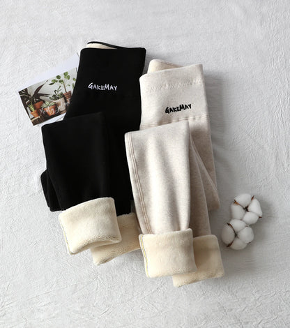 Women's Winter Leggings Ribbed Knitted Velvet Thermal Skinny Tights with Fleece Strech Cotton Beige Warm Leggings for Women 2025