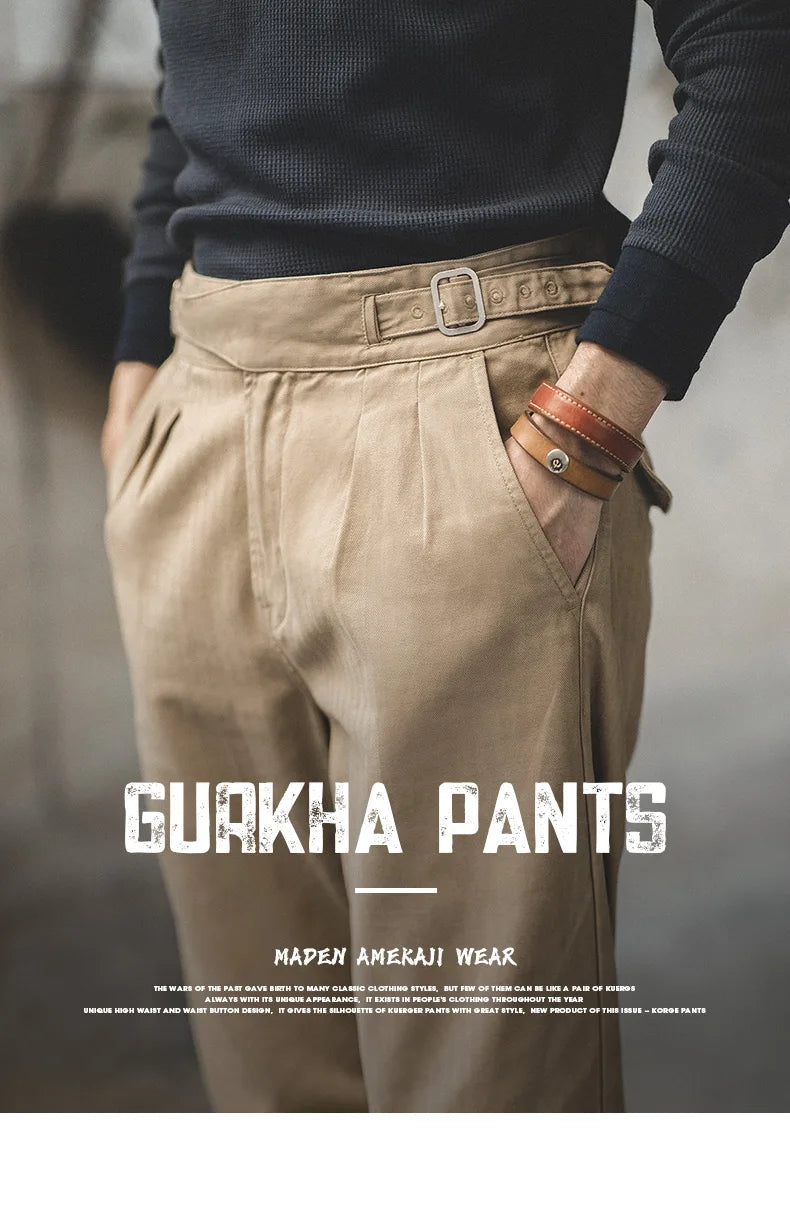 Maden Vintage Khaki Gurkha Pants Adjustable High Waist Casual Cargo Work Pants Classic Straight Trousers Men's Spring and Fall